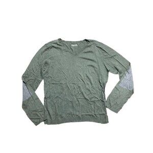 Zadig & Voltaire Olive green w/ gray elbow patch Vneck sweater size XL 1…